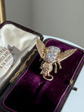 Vintage 14K Diamond Bee Pendant — Peridot Eyes