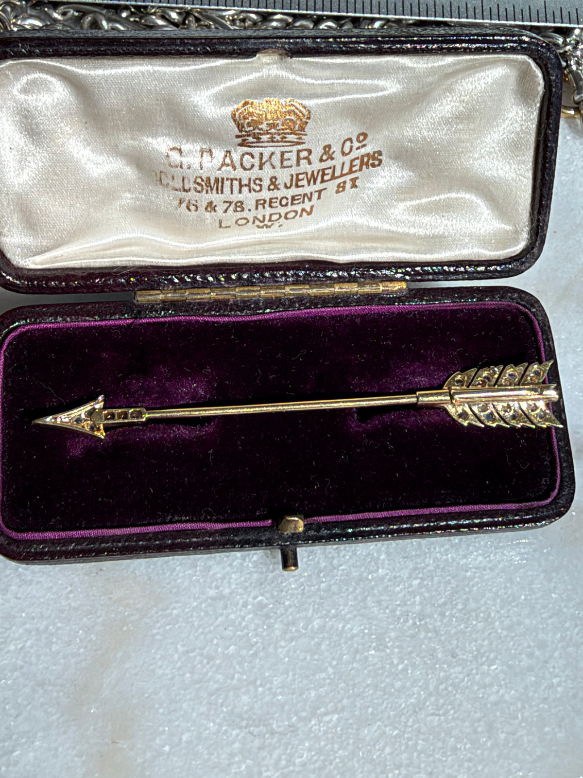 Circa 1910 Platinum & 14K Gold Rose-Cut Diamond Arrow Brooch