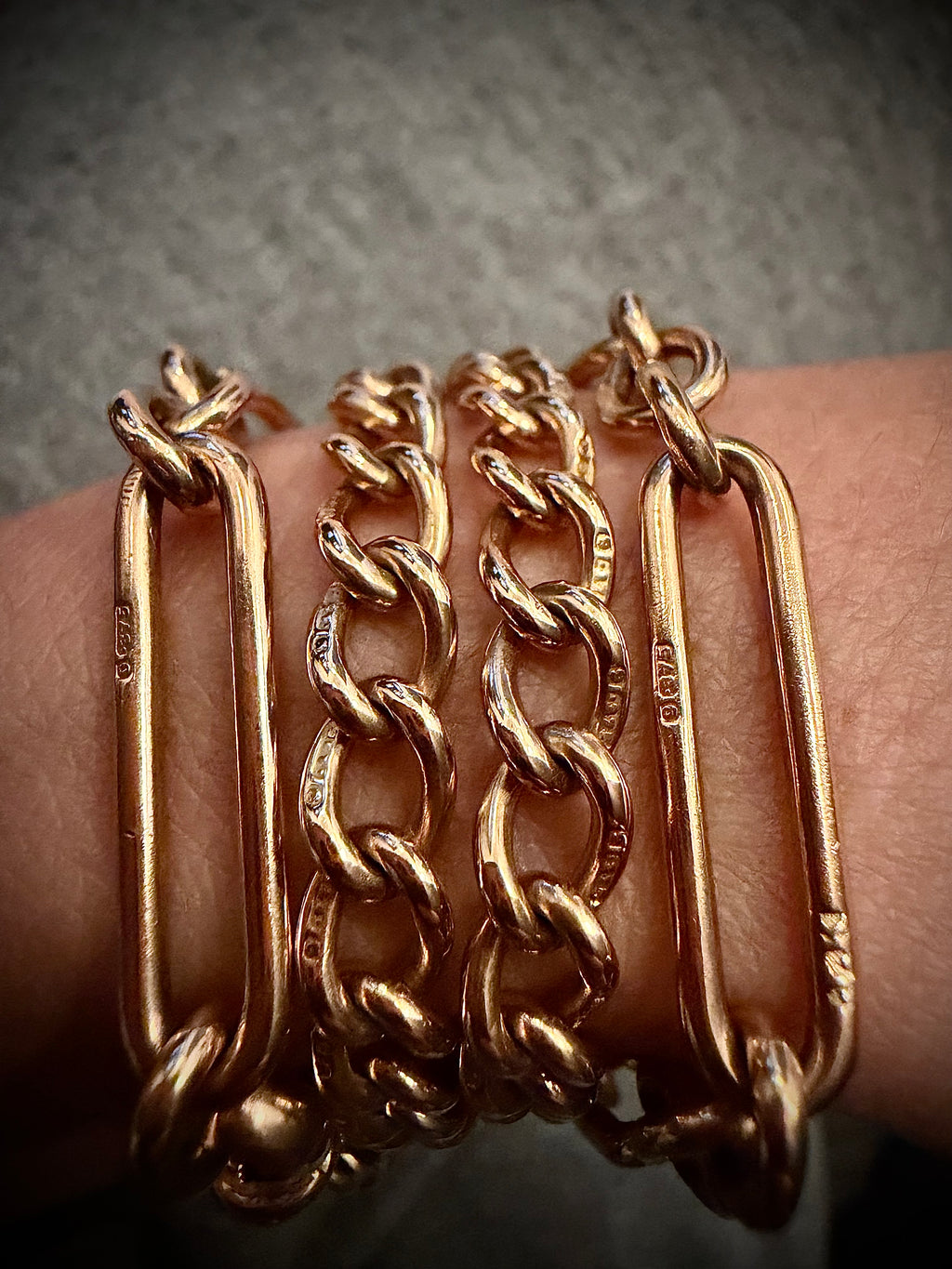 ANTIQUE 9CT ROSE GOLD OPEN CURB BRACELETS