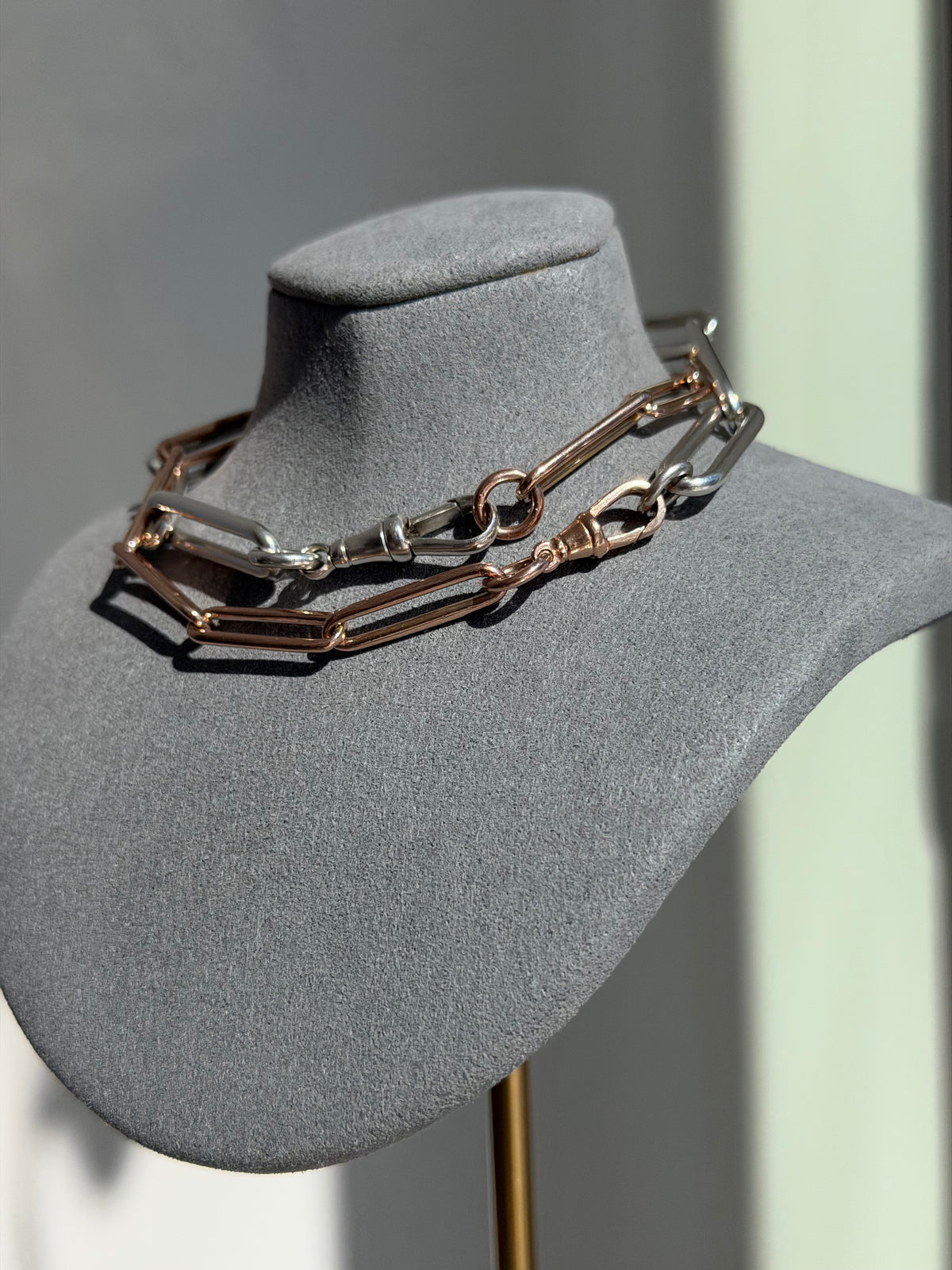 Antique 9ct Gold & Sterling Silver Convertible Paperclip Chain