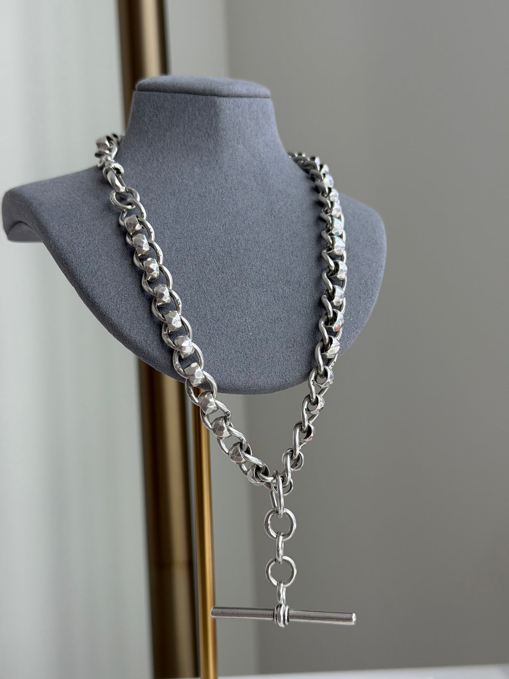 ANTIQUE STERLING SILVER FACETED ROLLERBALL ALBERT CHAIN