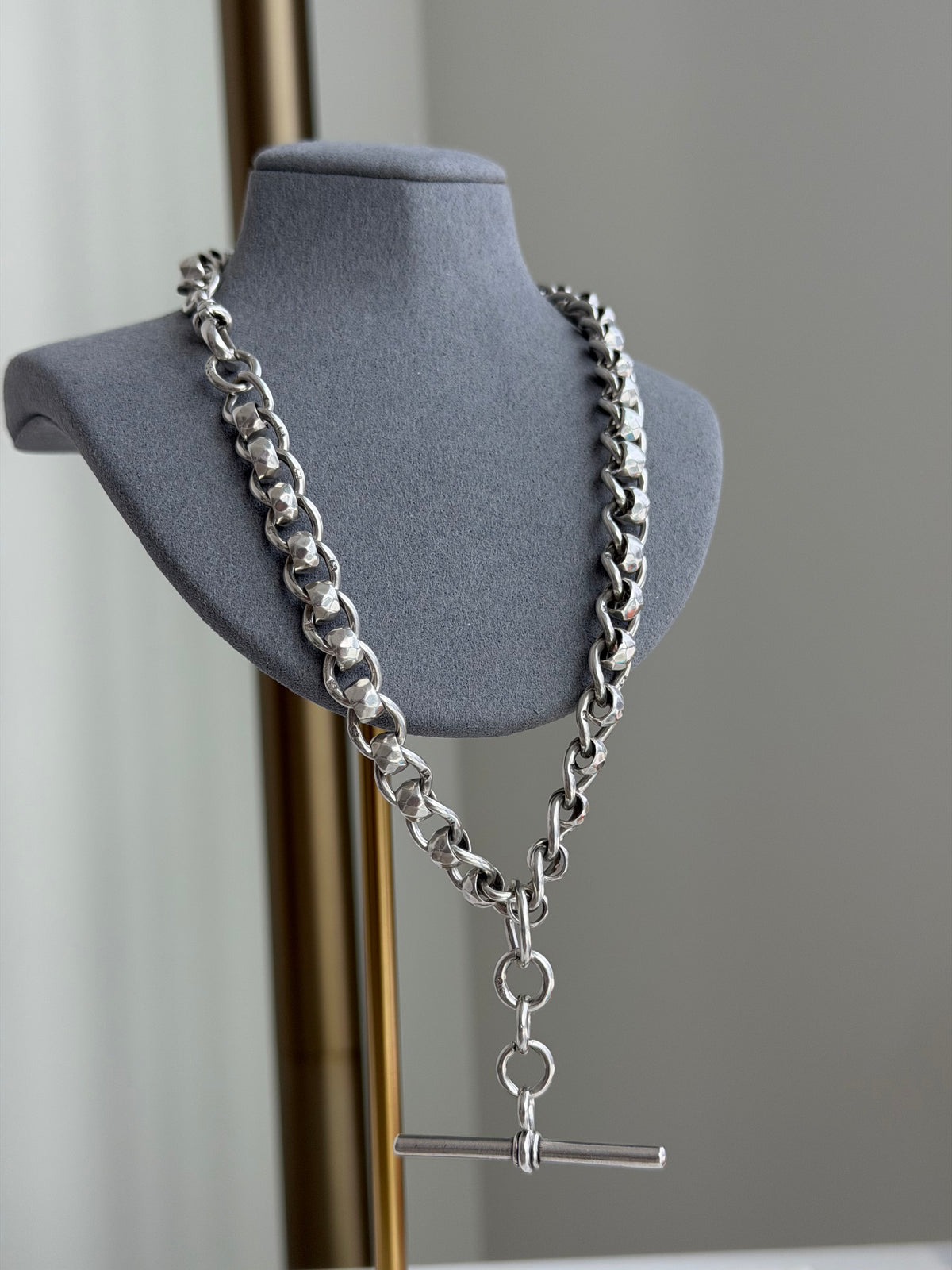 ANTIQUE STERLING SILVER FACETED ROLLERBALL ALBERT CHAIN