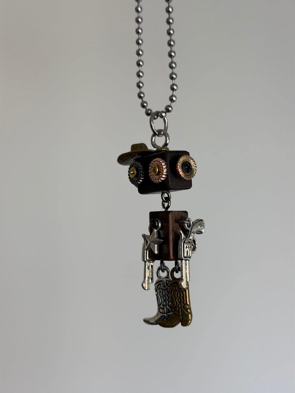 HANDCRAFTED COWBOY ROBOT PENDANT NECKLACE