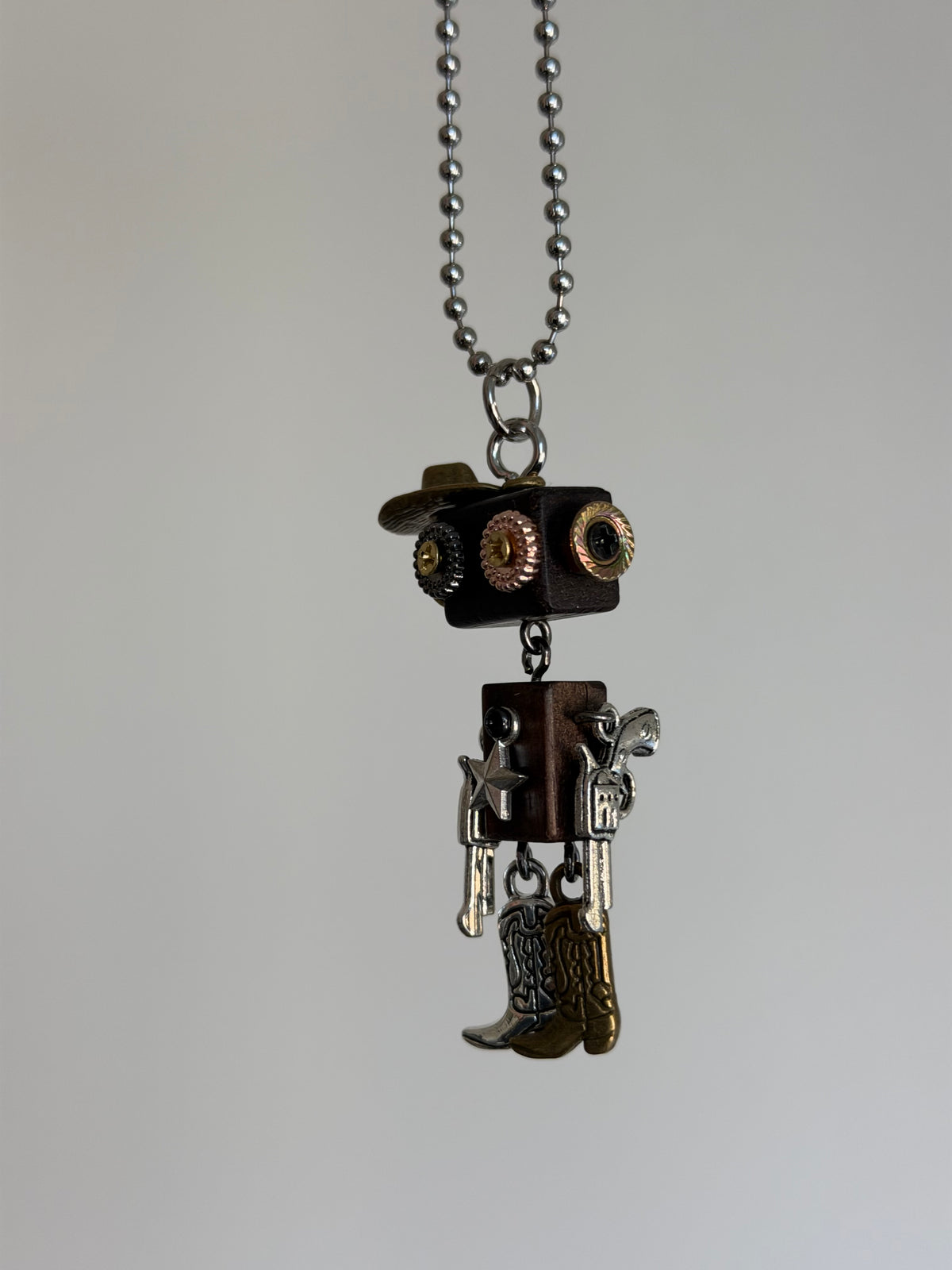 HANDCRAFTED COWBOY ROBOT PENDANT NECKLACE