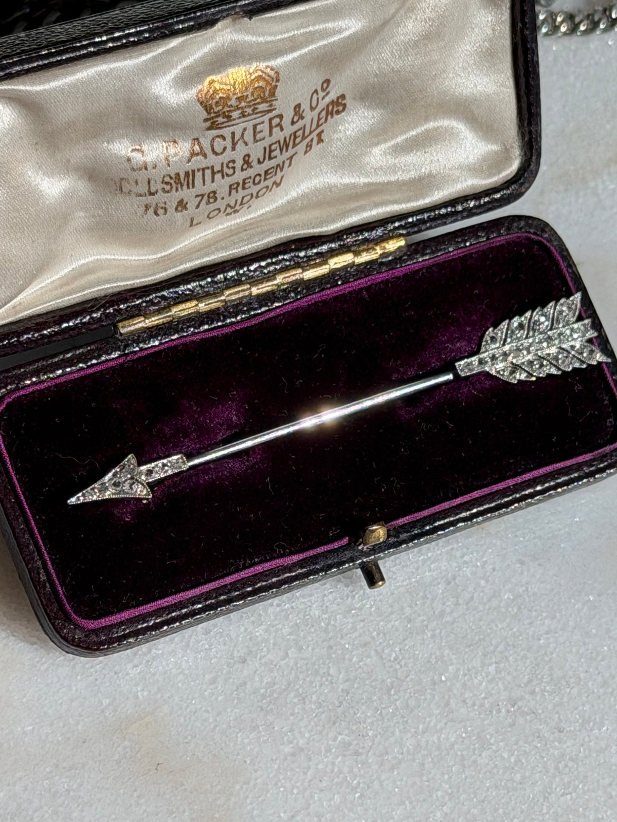 Circa 1910 Platinum & 14K Gold Rose-Cut Diamond Arrow Brooch
