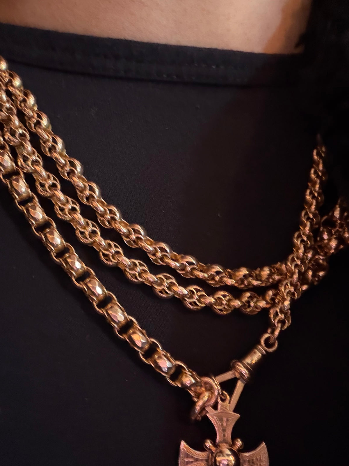 Antique British 9ct Gold Long Guard Chain – 58.5” | 72.5g