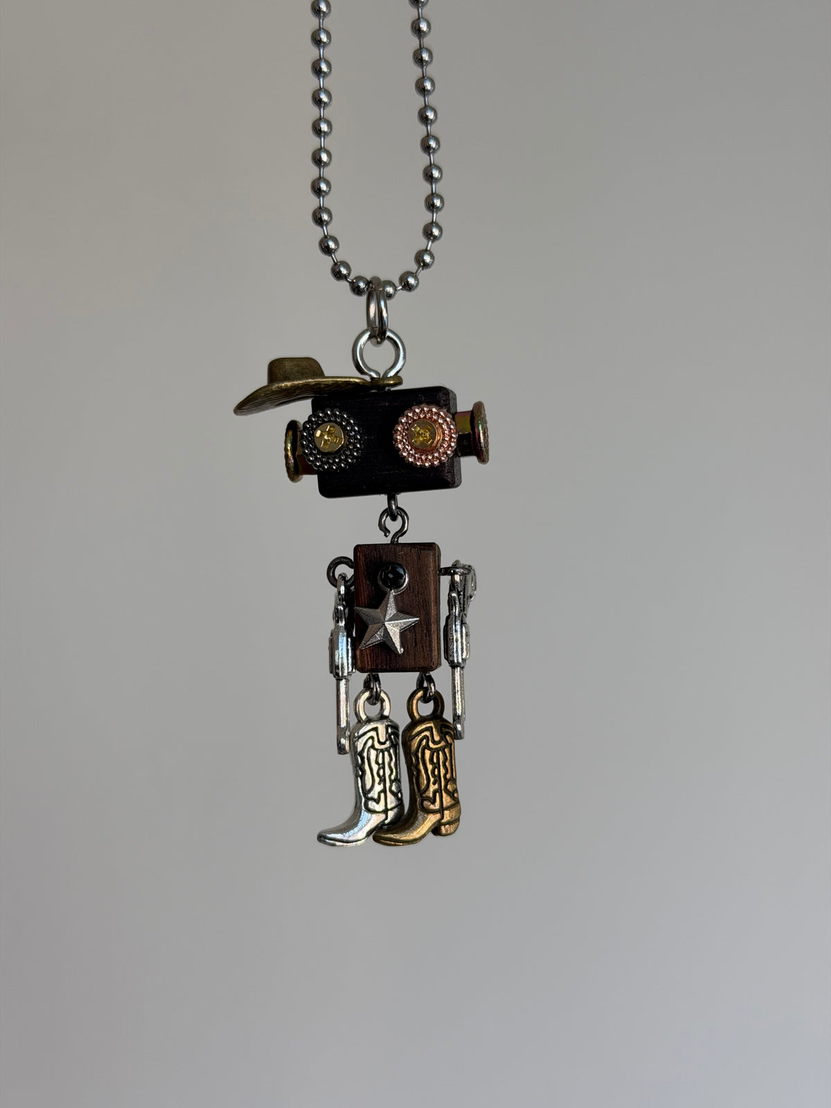 HANDCRAFTED COWBOY ROBOT PENDANT NECKLACE
