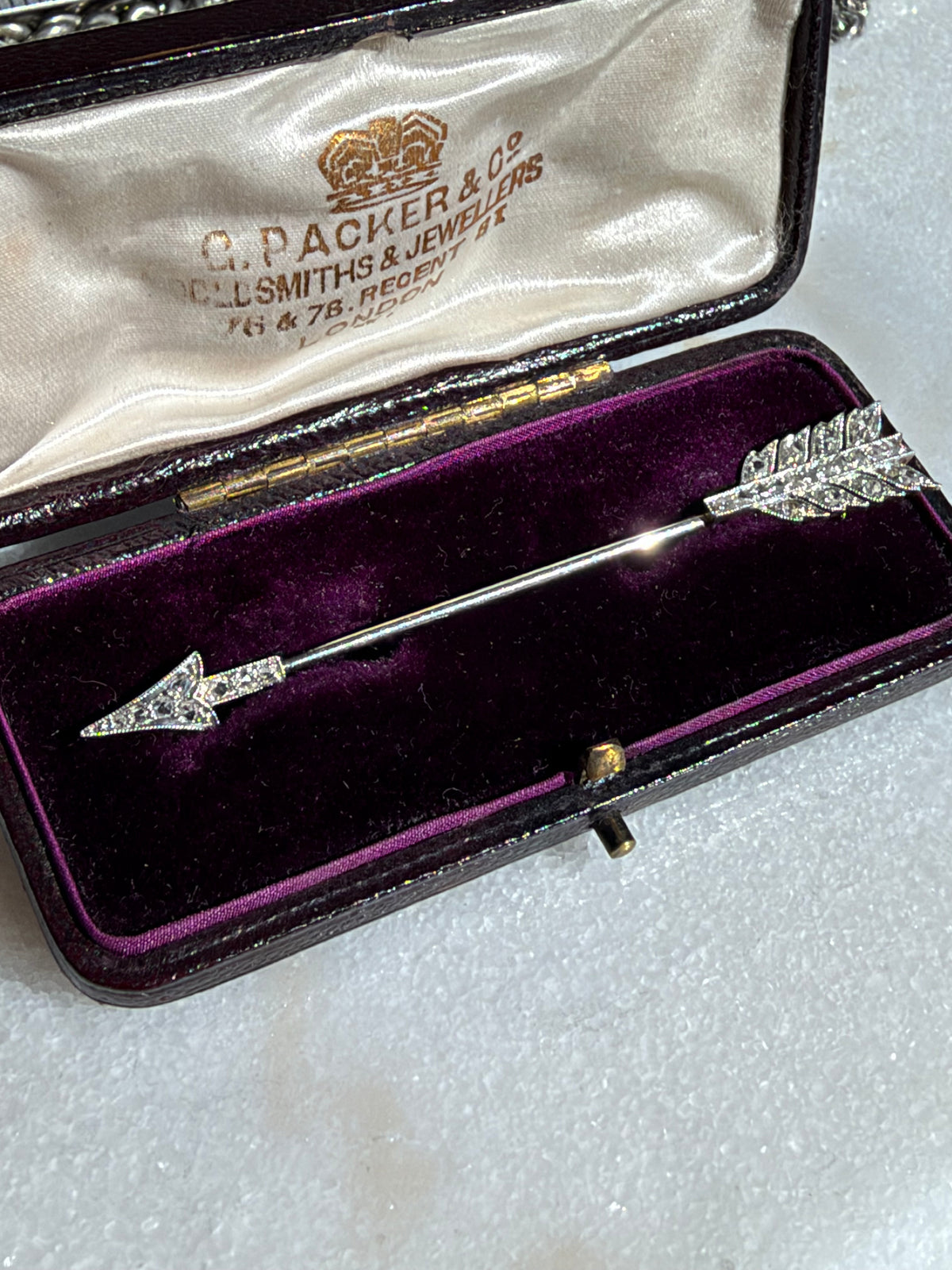 Circa 1910 Platinum & 14K Gold Rose-Cut Diamond Arrow Brooch