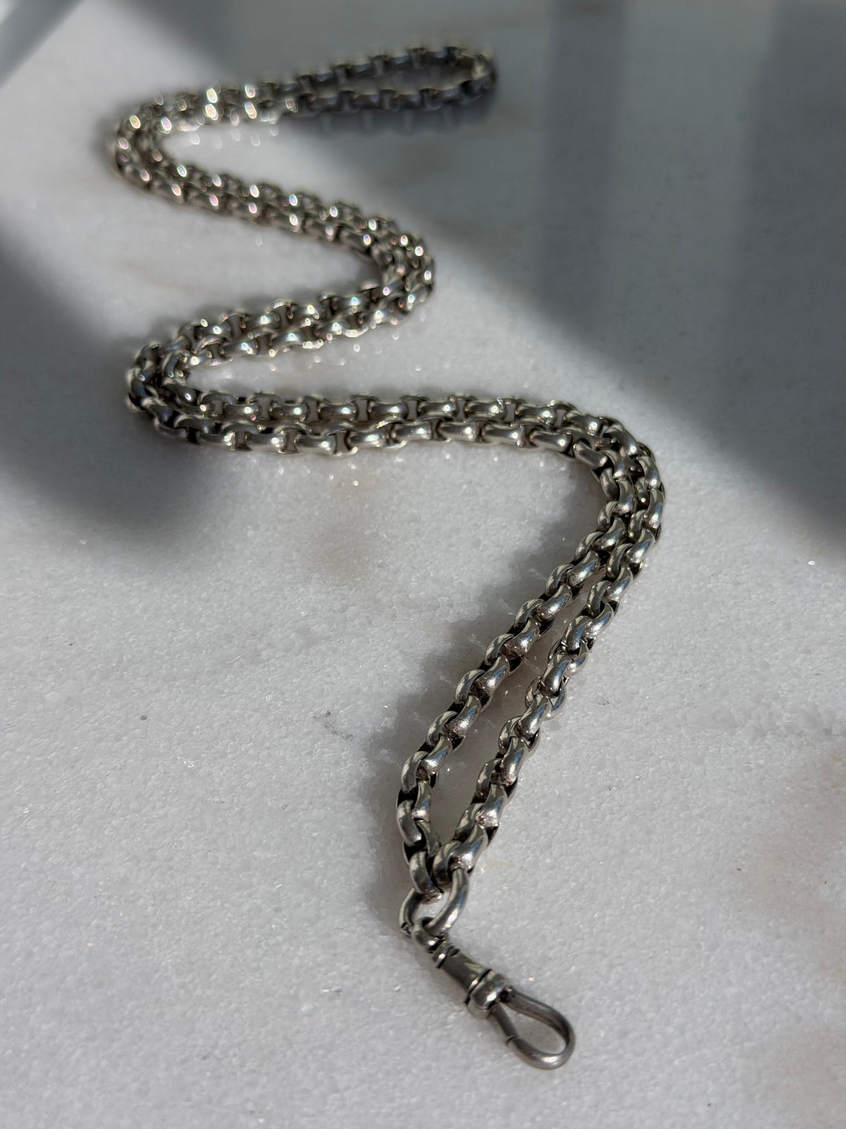 ANTIQUE STERLING SILVER GUARD CHAIN DOG CLIP | 28” 41.5gr.