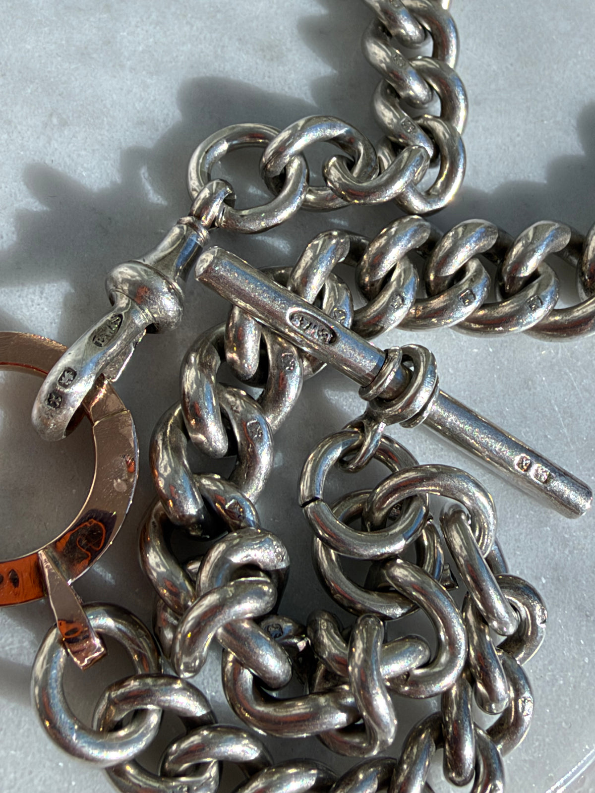 1897 Victorian E.W&S Heavy Sterling Silver Albert Chain with 18ct Bolt 97gr.