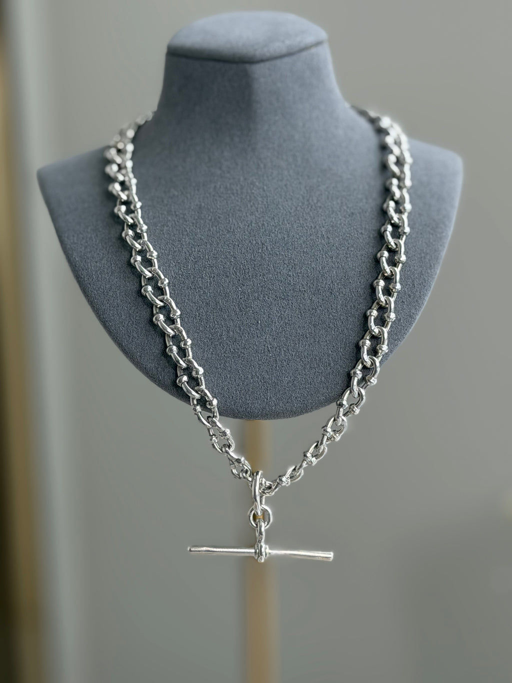 ANTIQUE STERLING SILVER FANCY KNOPPED ALBERT CHAIN