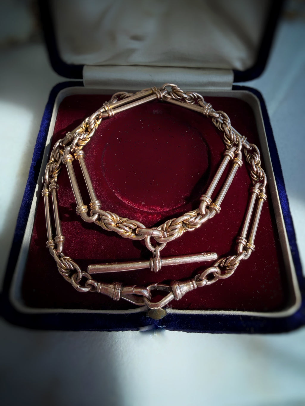 Antique 9ct Rose Gold Fetter Trombone Albert Chain