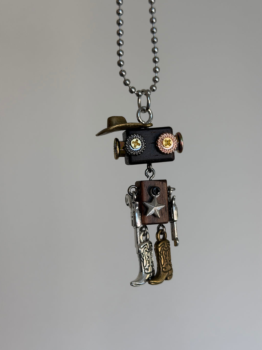 HANDCRAFTED COWBOY ROBOT PENDANT NECKLACE