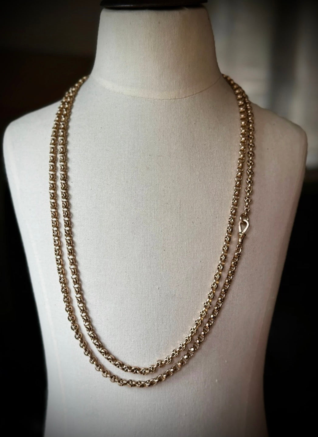 Antique British 9ct Gold Long Guard Chain – 58.5” | 72.5g