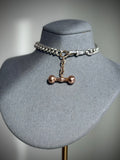 ANTIQUE SILVER ALBERT BRACELET + 9CT GOLD T-BAR