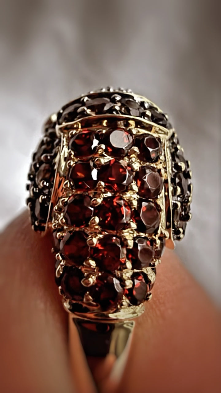 14K GOLD ELEPHANT HEAD DIAMOND, SMOKY QUARTZ & GARNET RING