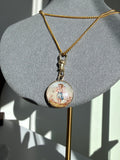 ANTIQUE 14K GOLD HAND-PAINTED ENAMEL CHERUB + 9CT GOLD SWIVEL DOG CLIP. Pendant