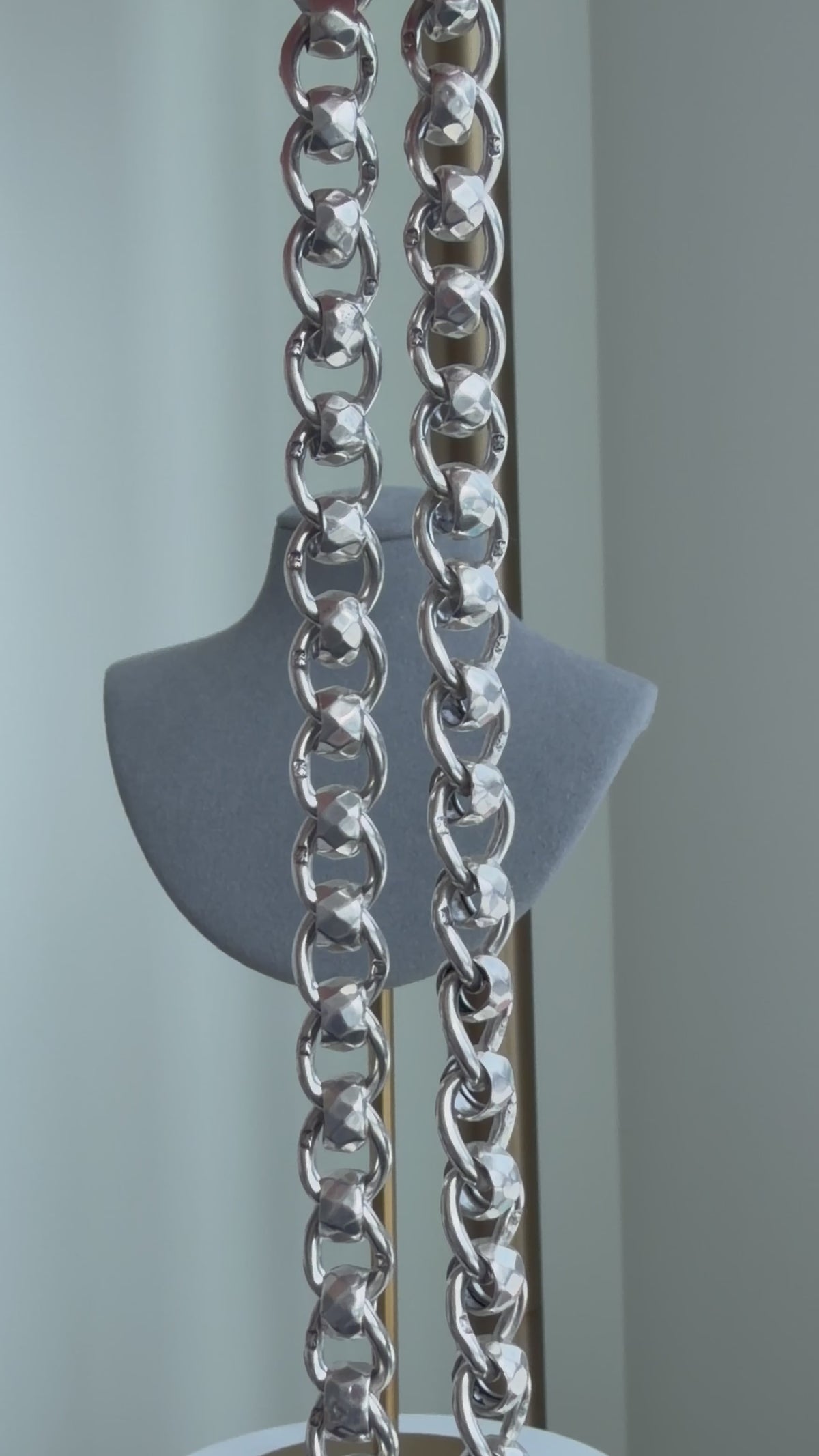 ANTIQUE STERLING SILVER FACETED ROLLERBALL ALBERT CHAIN