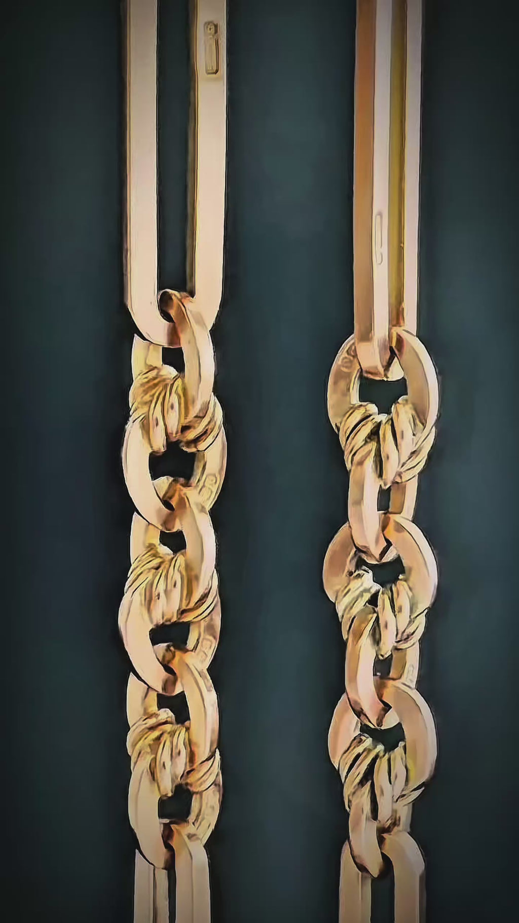 ANTIQUE 9CT GOLD TROMBONE & LOVERS KNOT DOUBLE ALBERT —BIRMINGHAM 1917