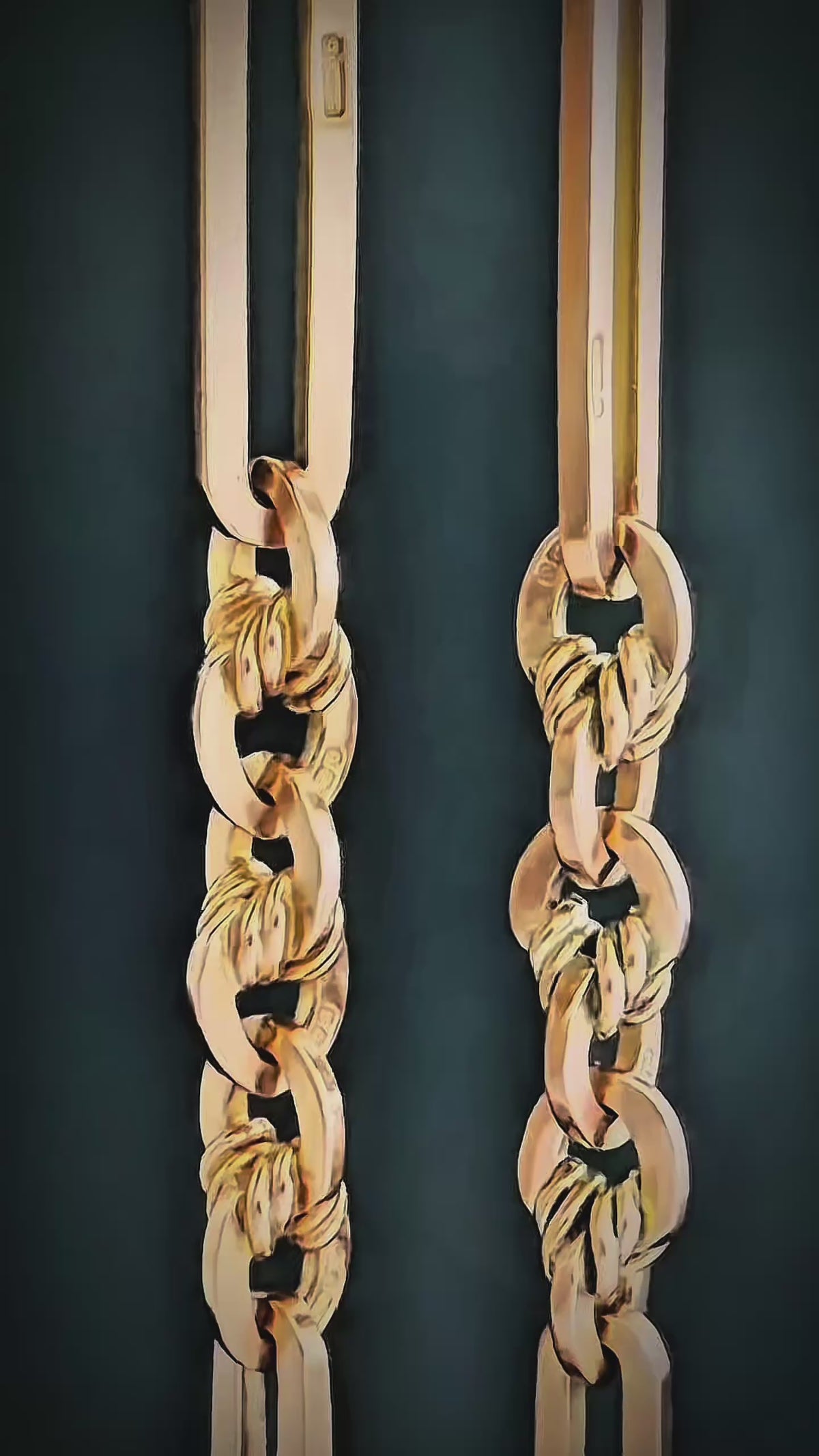 ANTIQUE 9CT GOLD TROMBONE & LOVERS KNOT DOUBLE ALBERT —BIRMINGHAM 1917