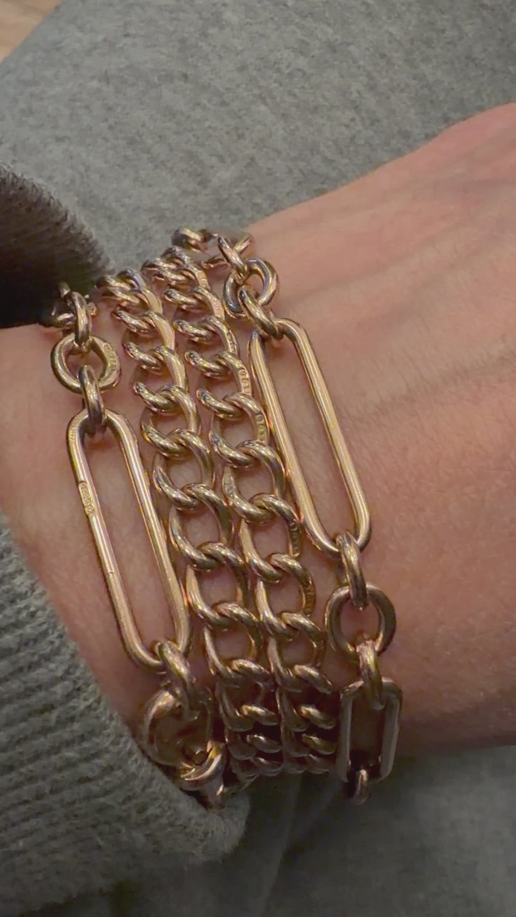 ANTIQUE 9CT ROSE GOLD OPEN CURB BRACELETS