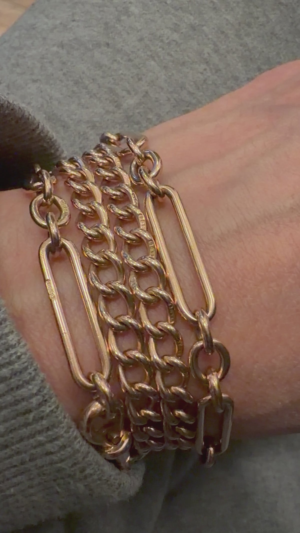ANTIQUE 9CT ROSE GOLD OPEN CURB BRACELETS
