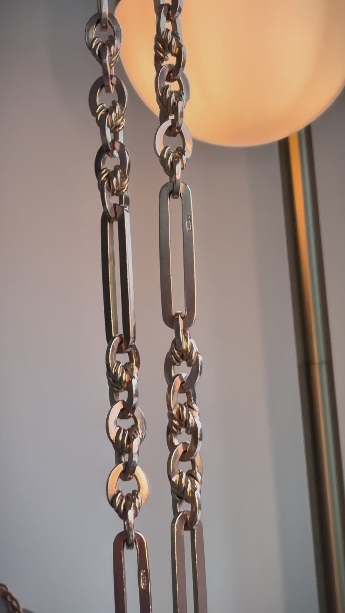 ANTIQUE 9CT GOLD TROMBONE & LOVERS KNOT DOUBLE ALBERT —BIRMINGHAM 1917