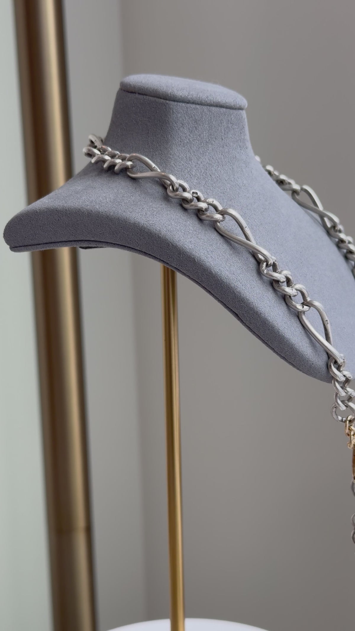 ANTIQUE SILVER & 14K GOLD ALBERT CHAIN