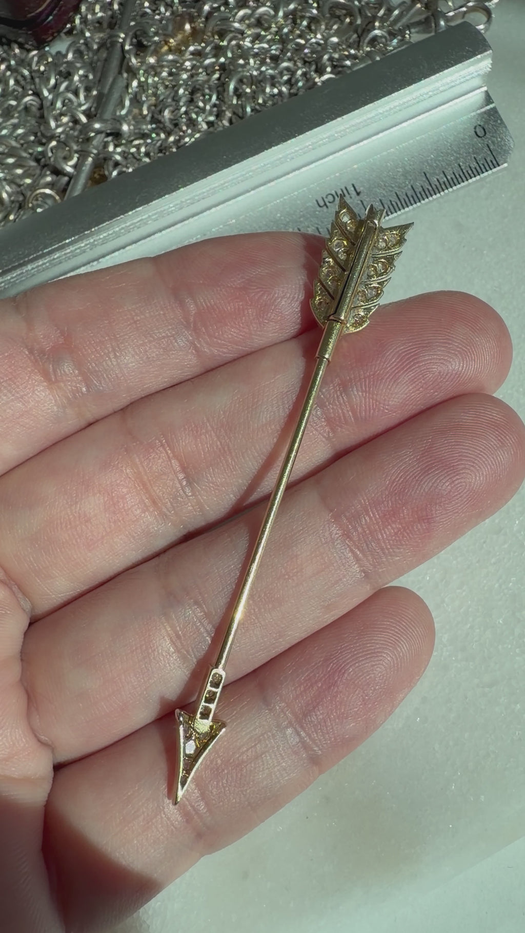 Circa 1910 Platinum & 14K Gold Rose-Cut Diamond Arrow Brooch